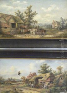 Figures And Horses By A Barn Figures And Horses By A Barn
