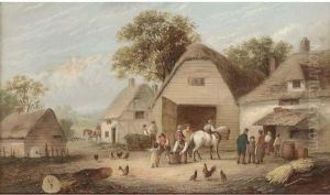Figures Before A Barn by William Lara