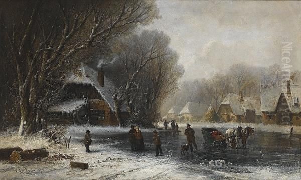 A Winter Scene With Figures Skating - view 1