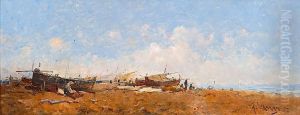 Pescadores En La Playa by Andres Larraga Y Montaner