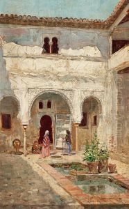 Vista De Un Patio De Granada, Y Calle De Granada