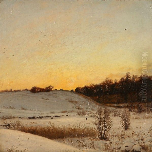 Winter Landscape With Snow Covered Fields At Sunset - view 1