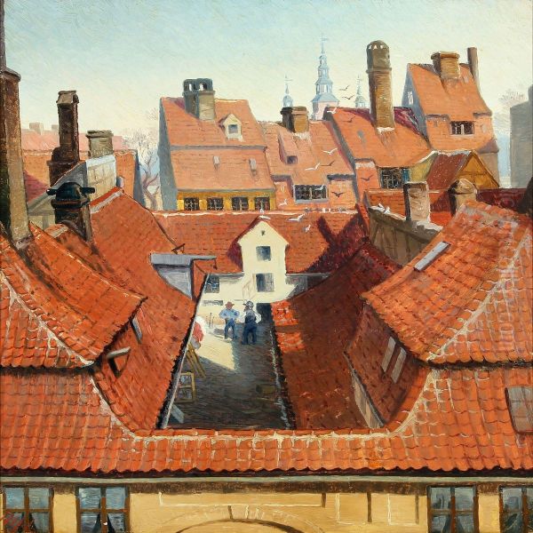 Rooftops In Copenhagen With Rosenborg Casstle In The Background - view 1
