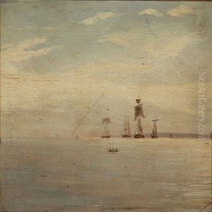 Seascape With Sailing Ships On The Sea by Emanuel Larsen