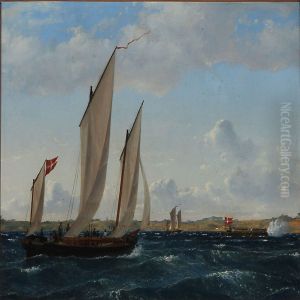 Danish Ships Off A Coast by Emanuel Larsen