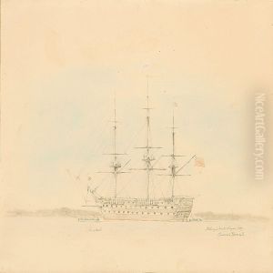 Coastal Scene From Elsinore With A British Ship Of Theline by Emanuel Larsen