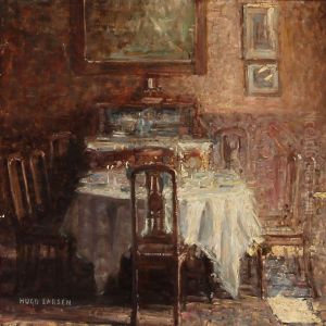 Living Room Interior With A Set Table by Hugo Valdemar Larsen