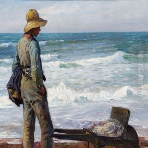 A Young Fisherman With His Wheelbarrow At The Beach