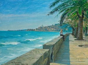 Scenery From Menton, In The Foreground A Young Woman