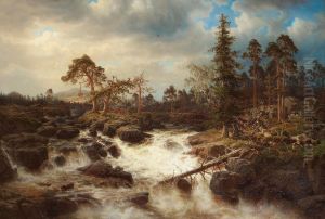 Romantic Landscape With Waterfall