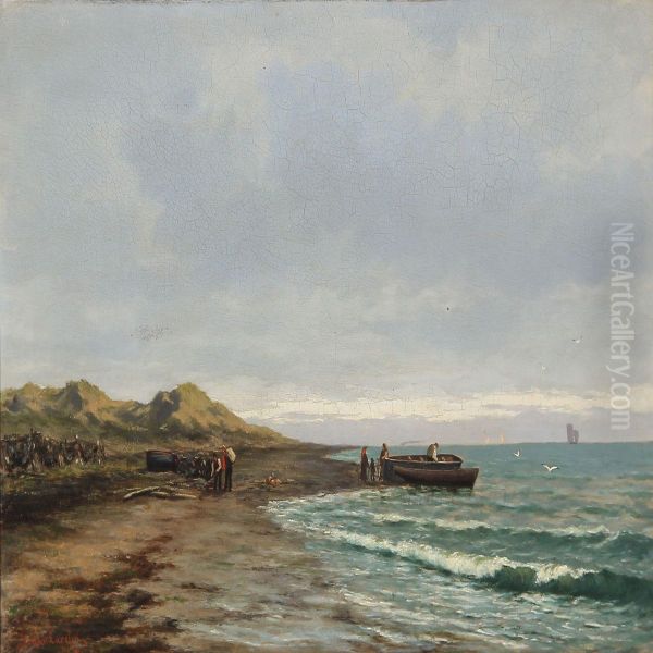 Coastal View With Boats And People On The Beach - view 1