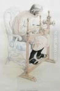 Flickan Som Vafver Roda Guldband by Carl Larsson