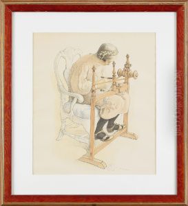 Flickan Som Vaver Roda Gullband by Carl Larsson
