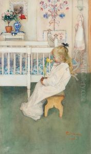 I Nattskjortan / Lisbeth Med Gul Tulpan by Carl Larsson