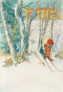 Skidloperska / Flicka Spanner Pa Sig Skidorna by Carl Larsson