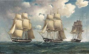 Swedish And Danish Frigates Saluting As They Pass