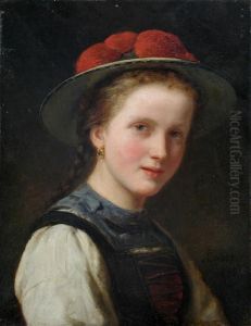 Portrait Of A Young Girl In Traditional Dress by Carl Johann Lasch