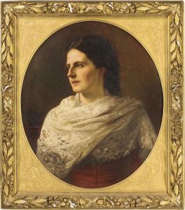 Portrait Of A Young Lady, Bust-length, In A Lace Shawl, In An Ovalmount by Carl Johann Lasch