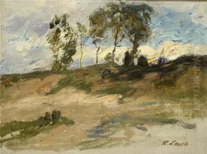 Landschaftsstudie Mit Baumen by Hermann Lasch