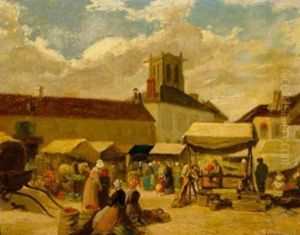 La Place Du Marche A Pont-audemer by Gustave Francois Lasellaz