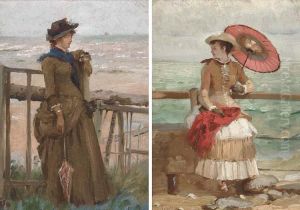 Elegantes Aux Bord De La Mer by Gustave Francois Lasellaz