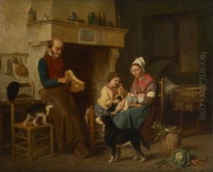 Scenede Famille Avec Chien Et Chat by Louis Simon Lassalle