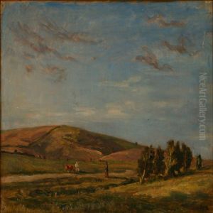 Summer Landscape With A Farmer And Cattle