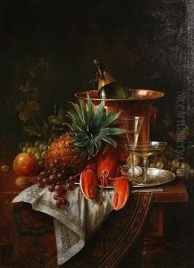 Still Life Of Champagne, Lobster Andfruit