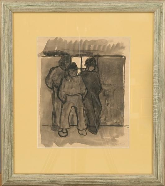Three Persons Outside A House - view 1