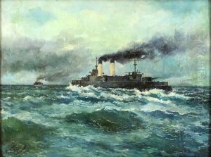 Russisches Kriegsschiff 'zessarewitsch' Mit Begleitschiff Auf Hoher See