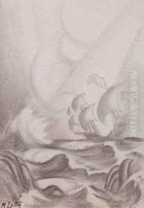 Projet De Decor Mural < Caravelle Dans La Tempete > by Michel Lattry