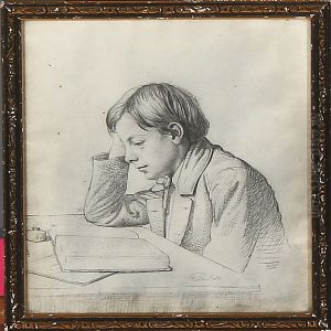 Youth Portrait Of The Future Barrister Hans Christian Wegener With His Books