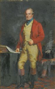 Portrait Of A Sir James Aird, Standing Small Full-length, In Hunting Costume, At A Table by Charles James Lauder