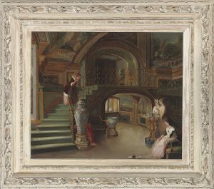 Elegant Figures In The Palazzo Borghese, Florence by James Eckford Lauder