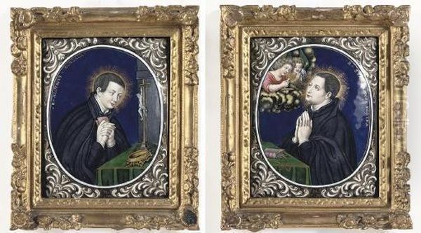 A Pair Of Limoges-enamel Plaques Depicting Saint Aloysius Gonzaga And Stanislaus Kostka - view 1