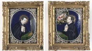 A Pair Of Limoges-enamel Plaques Depicting Saint Aloysius Gonzaga And Stanislaus Kostka