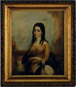 Portrait Of A Lady Wearing A Yellow Dress Holding Her Bonnet