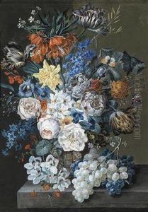 A Large Flower Still Life With Tulips by Josef Lauer