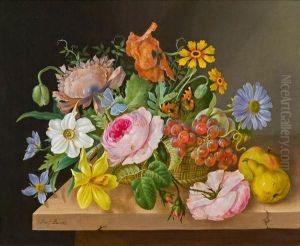 Stillleben Mit Blumen Und Obst by Josef Lauer