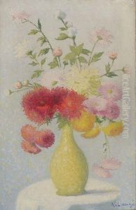 Bouquet De Fleurs Dans Un Vase Vert by Achille Lauge