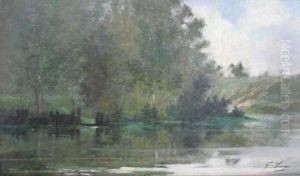 Paysage Au Bord De La Riviere. by Desire Francois Laugee