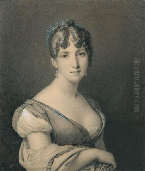 Portrait De La Reine Hortense [ ; Portrait Of Queen Hortense ; Signed Lower Right ; Black Pen, Heightened With White Chalk] - view 1