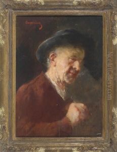 Portrait Eines Zigarillo Rauchenden Herrn Mit Dunklem Hut In Dreiviertelansicht Nach Rechts