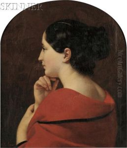 Portrait In Profile Of A Young Woman With A Red Drape by Jules Laure
