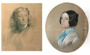 Portrait Of A Lady Head And Shoulders, Signed Charcoal And Chalk, Dated 1864, 64x50cm by Samuel Laurence