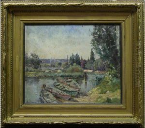 Barques Sur La Berge by Albert F. Laurens