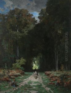 Equestrienne On Wooded Lane by Jules Joseph Augustin Laurens