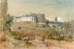 A Persian Hill Fort, With Figures Smoking In The Foreground A Persian Hill Fort, With Figures Smoking In The Foreground