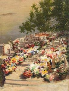 Le Marche Aux Fleurs. by Elie Joseph Laurent