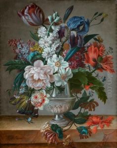 Bouquet De Fleurs Dans Un Vase En Etain by Francois Nicolas Laurent